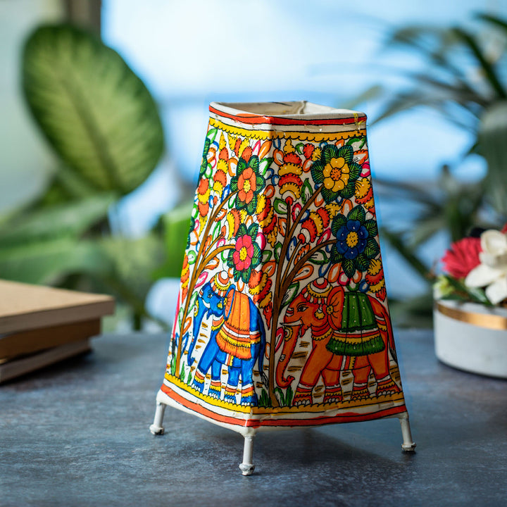 Bright Elephant Hand Painted Tholu Bommalata Medium Tabletop Lamp | 9 inches