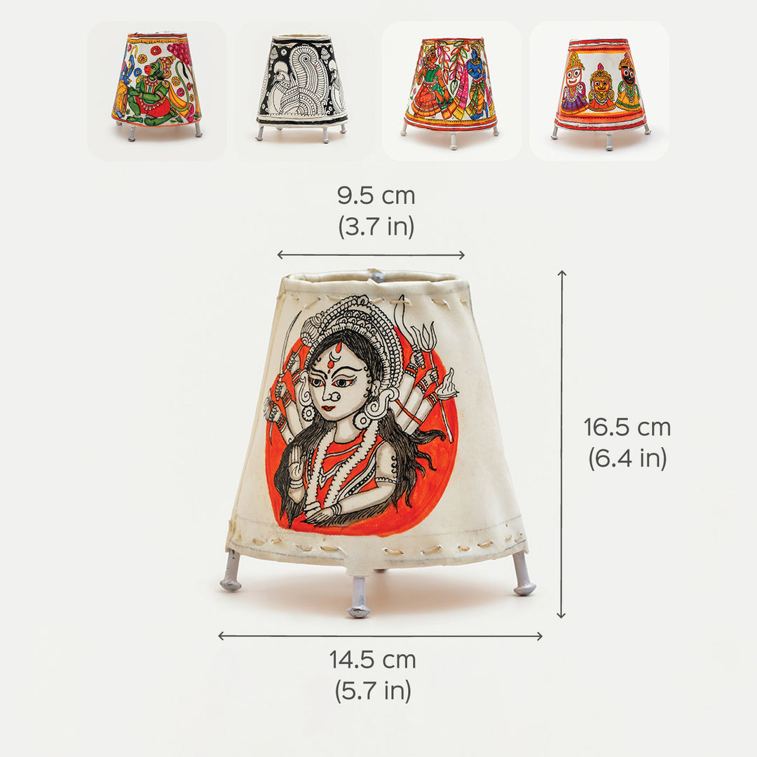 Durga Small Hand Painted Tholu Bommalata Tabletop Lamp | 6 inches