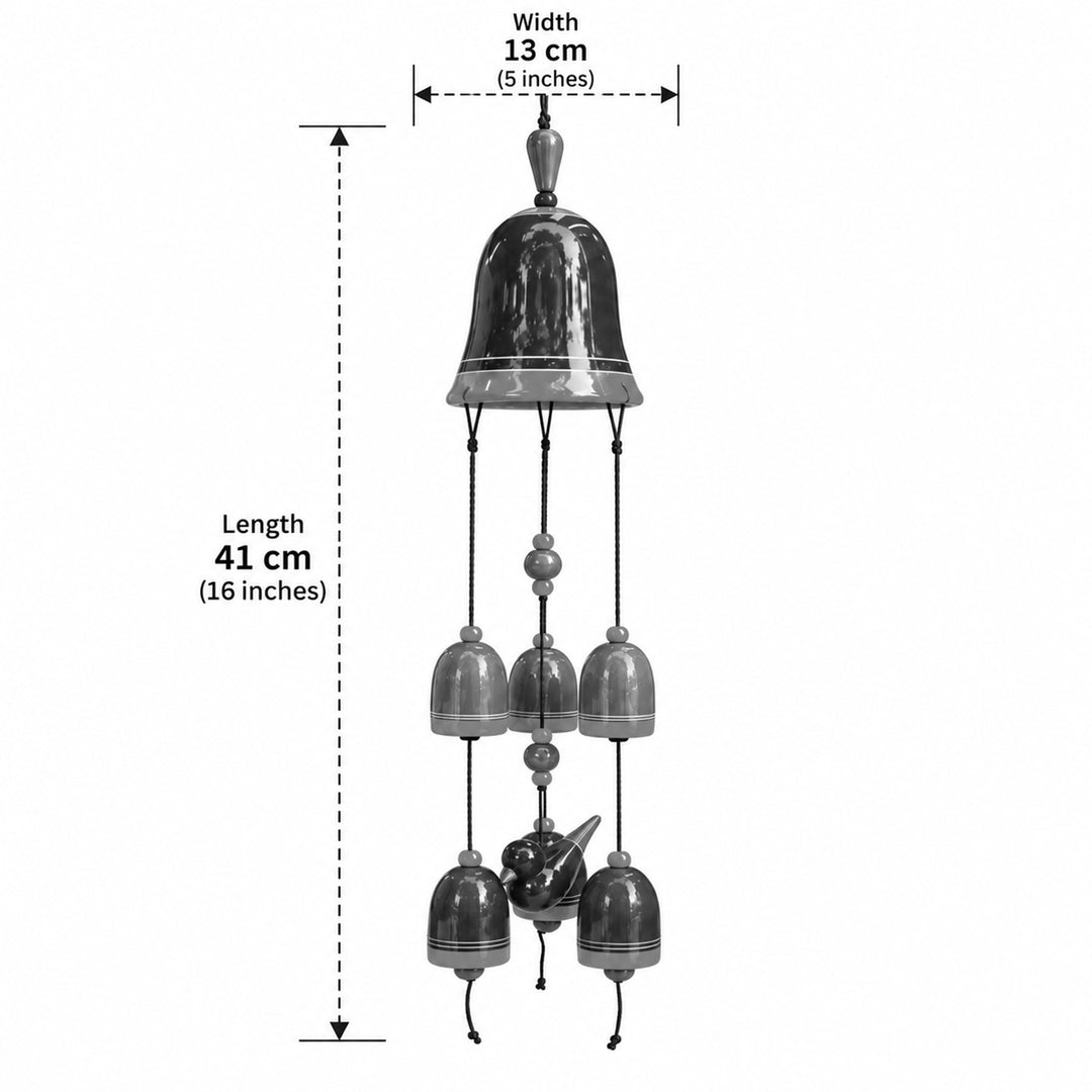 Handcrafted Channapatna Lacquered Wooden Bells Wind Chime Hanging With Bird Motif
