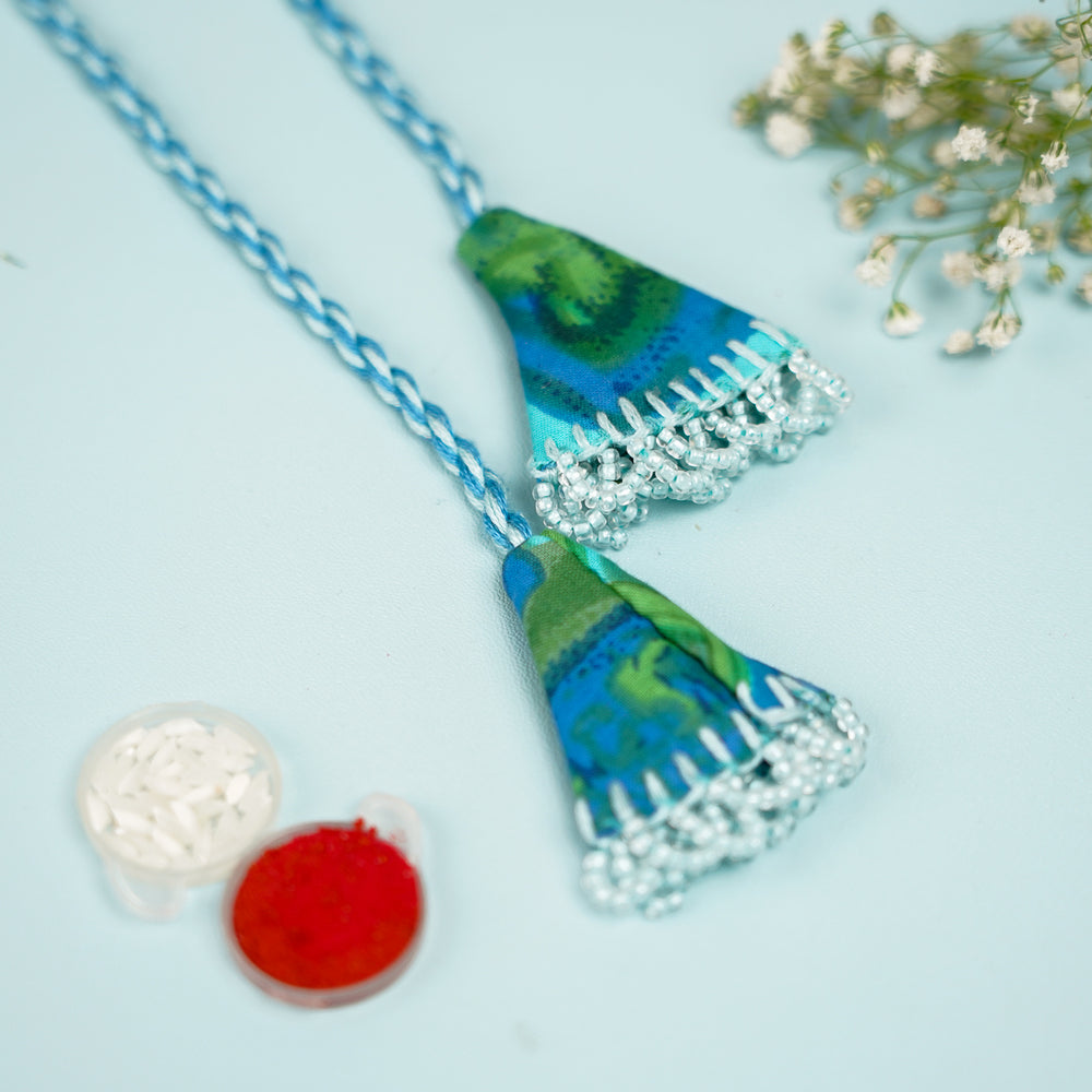 Handmade Reusable Blue Mirror And Jhumki Rakhi For Bhabhi - Decorative Placement with Accessories