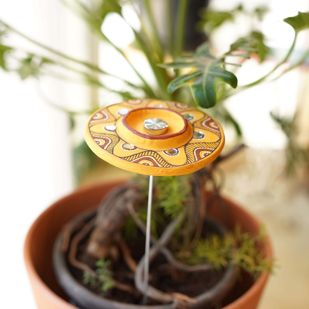 Hand-Painted Multipurpose Terracotta Bloom Light Phoolvati Tealight Holders with Garden Stakes for Garden & Rangoli Decor - Yellow