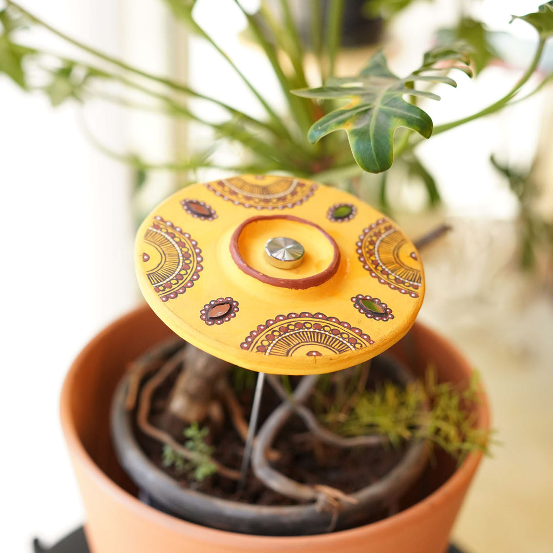 Hand-Painted Multipurpose Terracotta Bloom Light Phoolvati Tealight Holders with Garden Stakes for Garden & Rangoli Decor - Yellow
