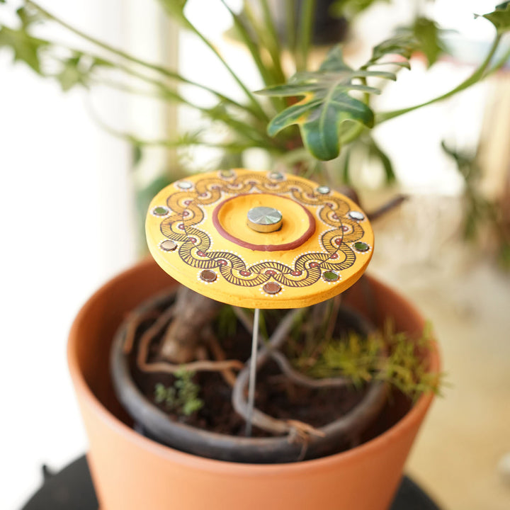 Hand-Painted Multipurpose Terracotta Bloom Light Phoolvati Tealight Holders with Garden Stakes for Garden & Rangoli Decor - Yellow