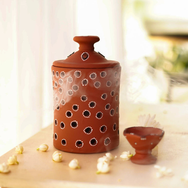 Handmade Brown Jar Terracotta Oil Lamp / Diya