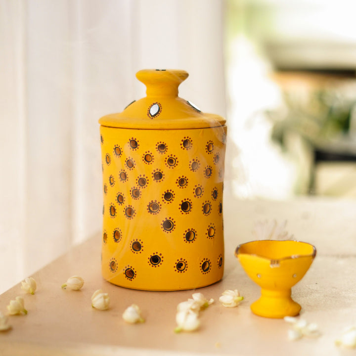 Handmade Yellow Jar Terracotta Oil Lamp / Diya
