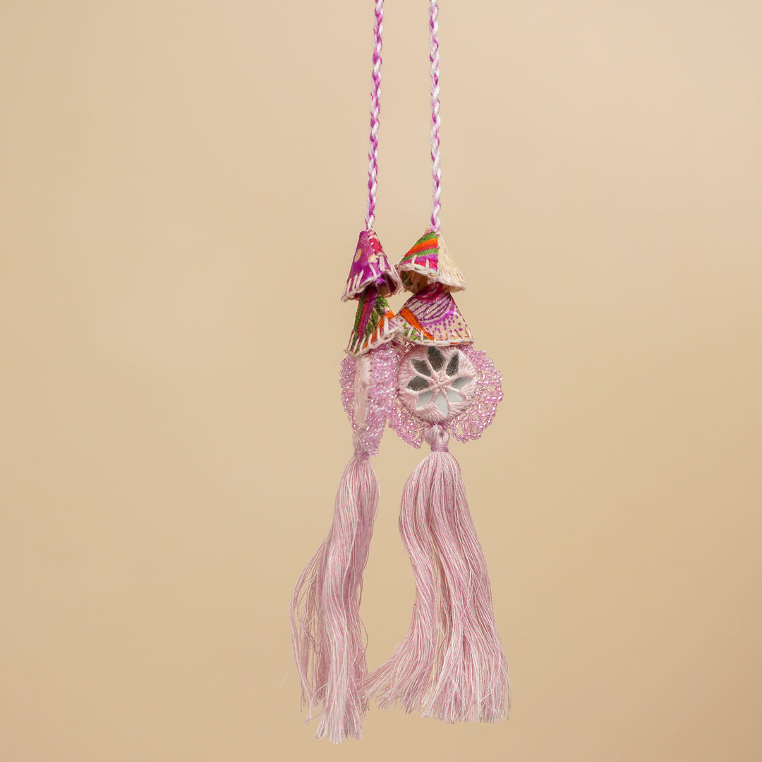 Handmade Reusable Lavender Mirror And Jhumki Rakhi For Bhabhi - Hanging Display View