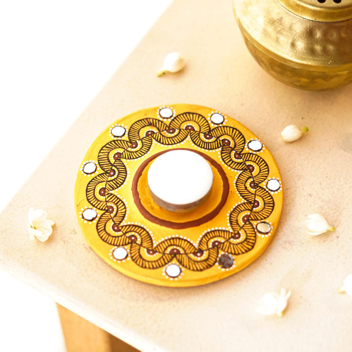 Hand-Painted Multipurpose Terracotta Bloom Light Phoolvati Tealight Holders with Garden Stakes for Garden & Rangoli Decor - Yellow