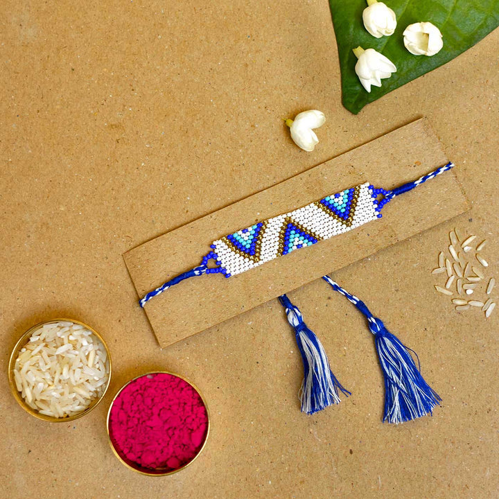 Handmade Beaded Evil Eye Elegance Rakhi  With Roli Chawal
