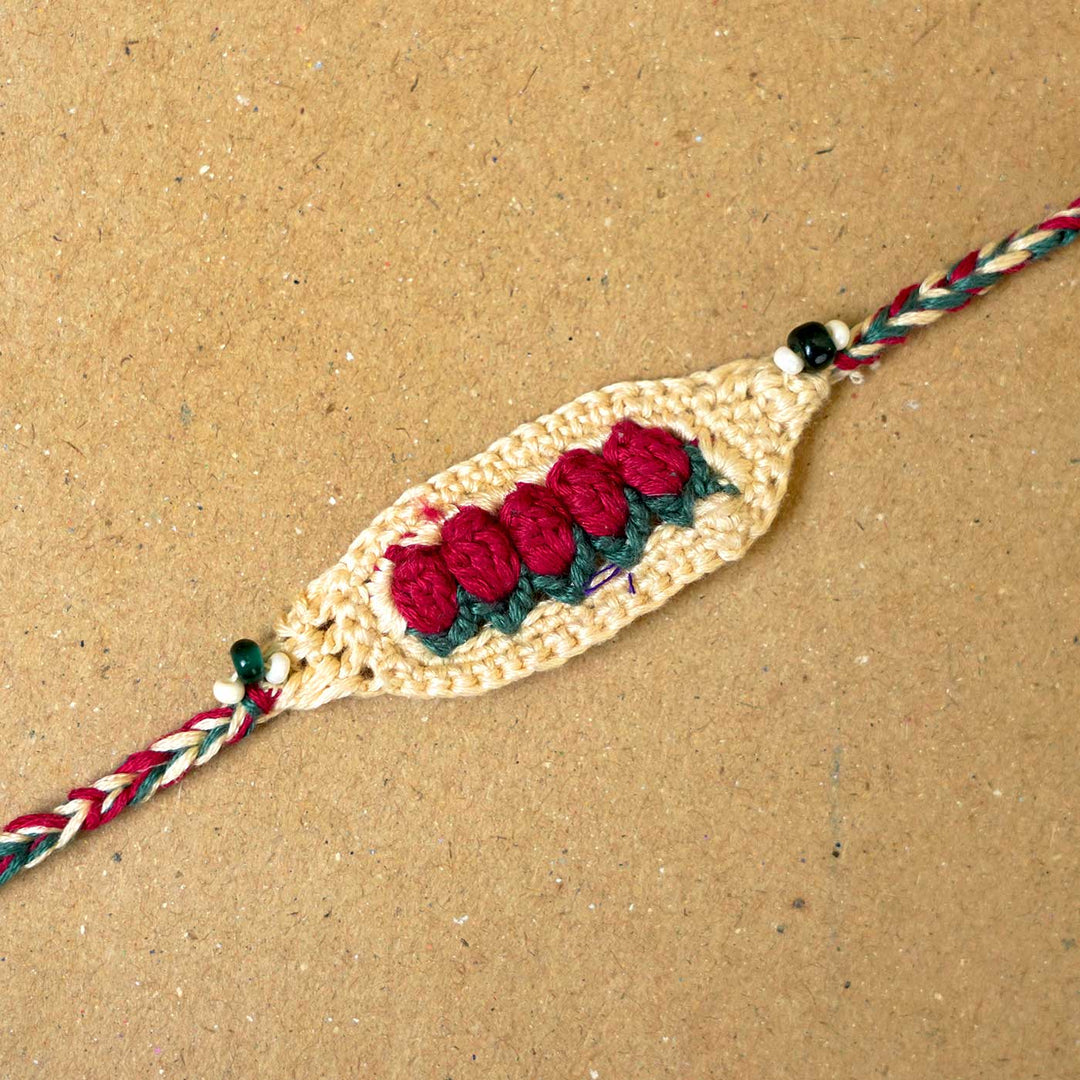 Handmade Crochet Tulip Delight Rakhi With Roli Chawal