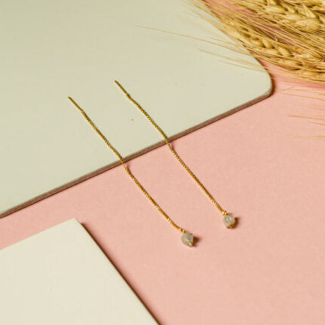 Modern Aquamarine Threaders Earrings | 18 K Gold Dipped