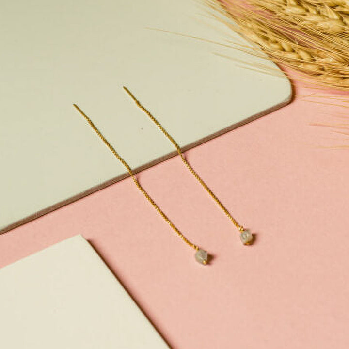 Modern Aquamarine Threaders Earrings | 18 K Gold Dipped