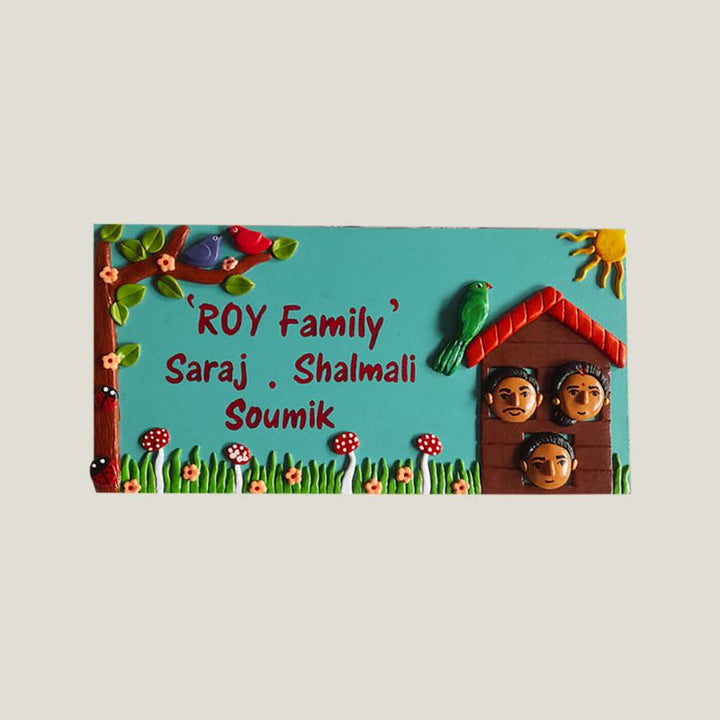 Handcrafted Personalised MDF Nameplate For Family of 3
