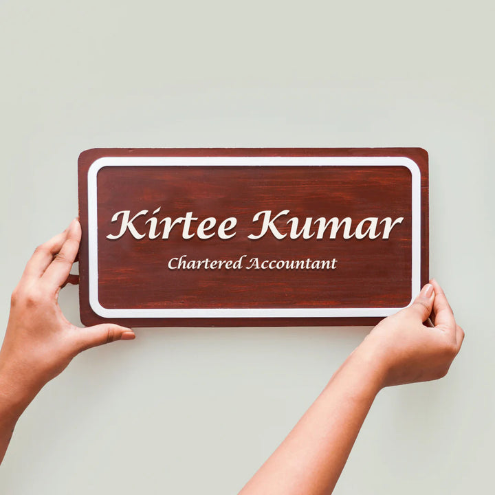 Handcrafted Personalized Distressed Pinewood Name Plate For Chartered Accountant