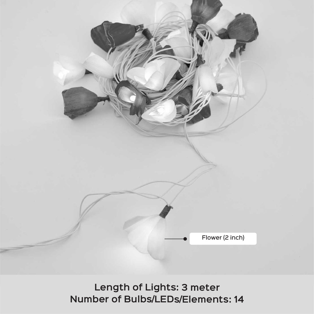 Handmade Poov String Light Pink Color Sholapith Fairy Light