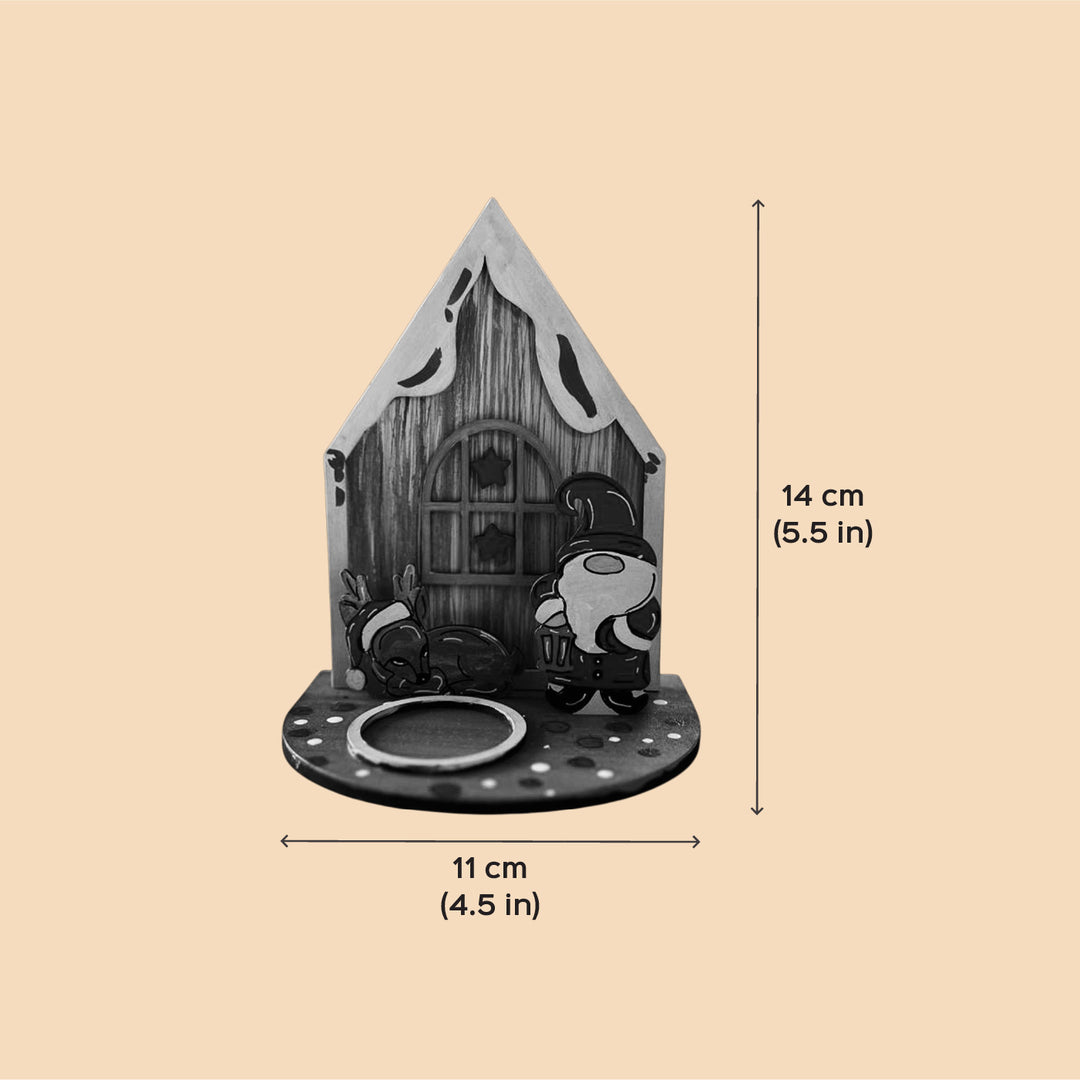 Hand-Painted Santa House Wooden Tealight Holder For Christmas Decoration