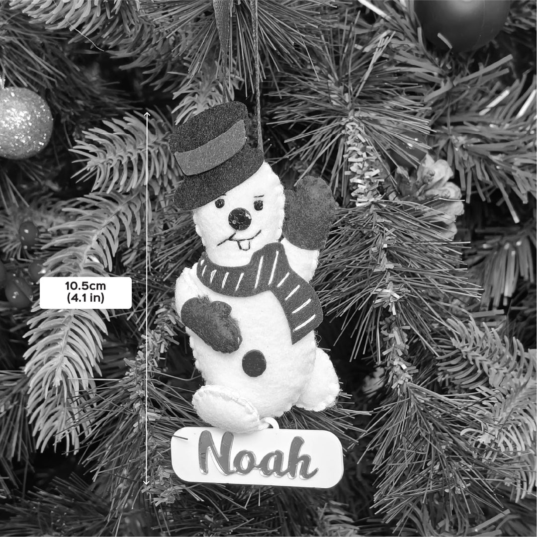 Personalized Handmade Happy Snowman Felt Ornament