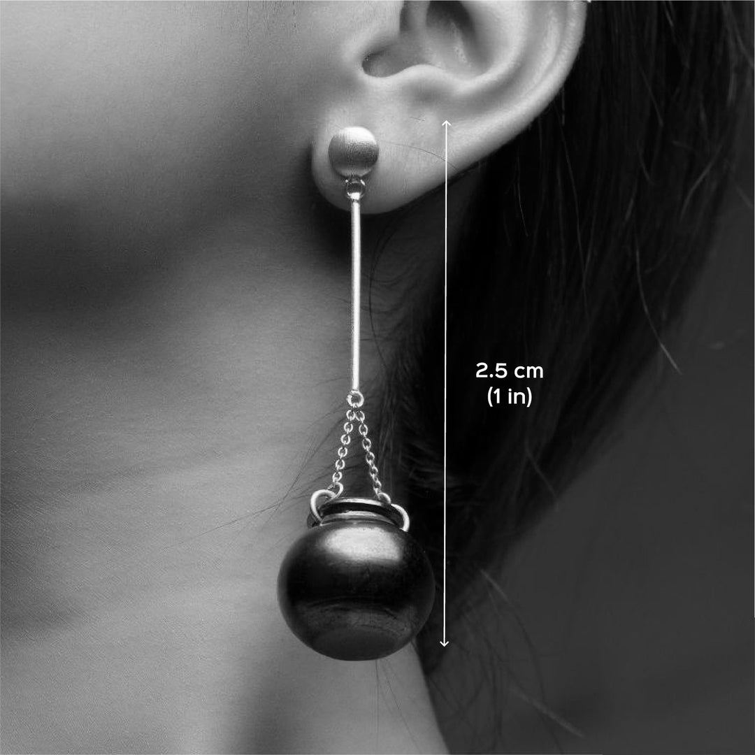 Minimal Handmade Long Pot Hanging Gold Plated Earrings | 22K Gold Plated