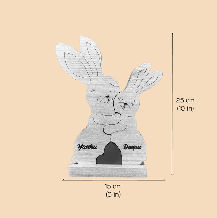 Personalized Rabbit Family Of 2 Wooden Figurine