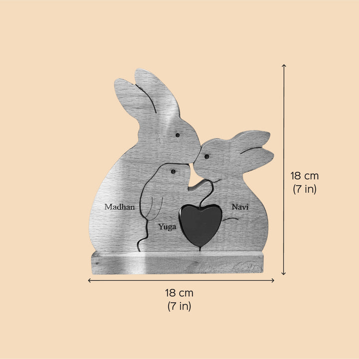 Personalized Rabbit Family Of 3 Wooden Figurine