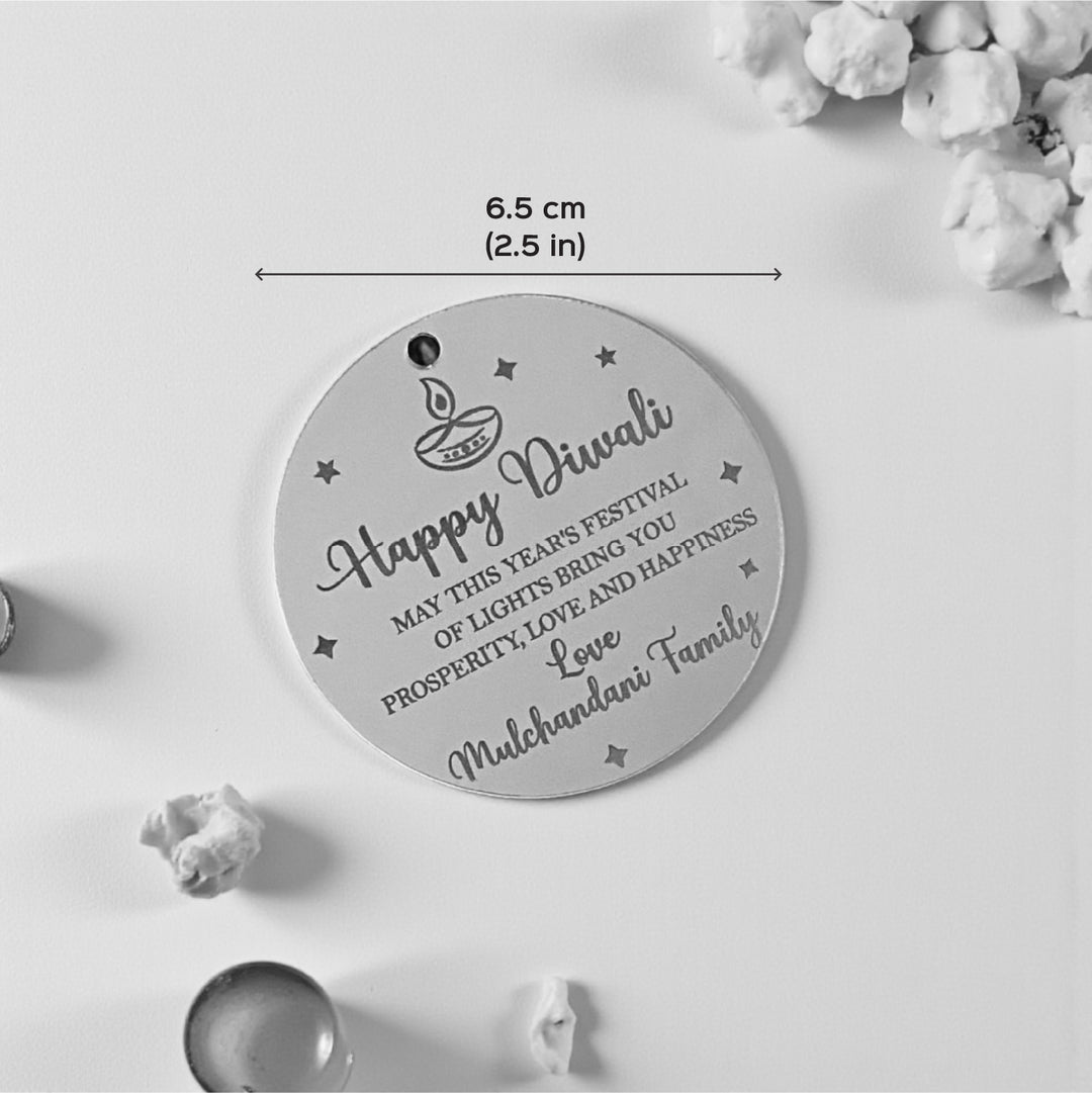 Personalized Engraved Round Acrylic Diwali Gift Tags | Set Of 10
