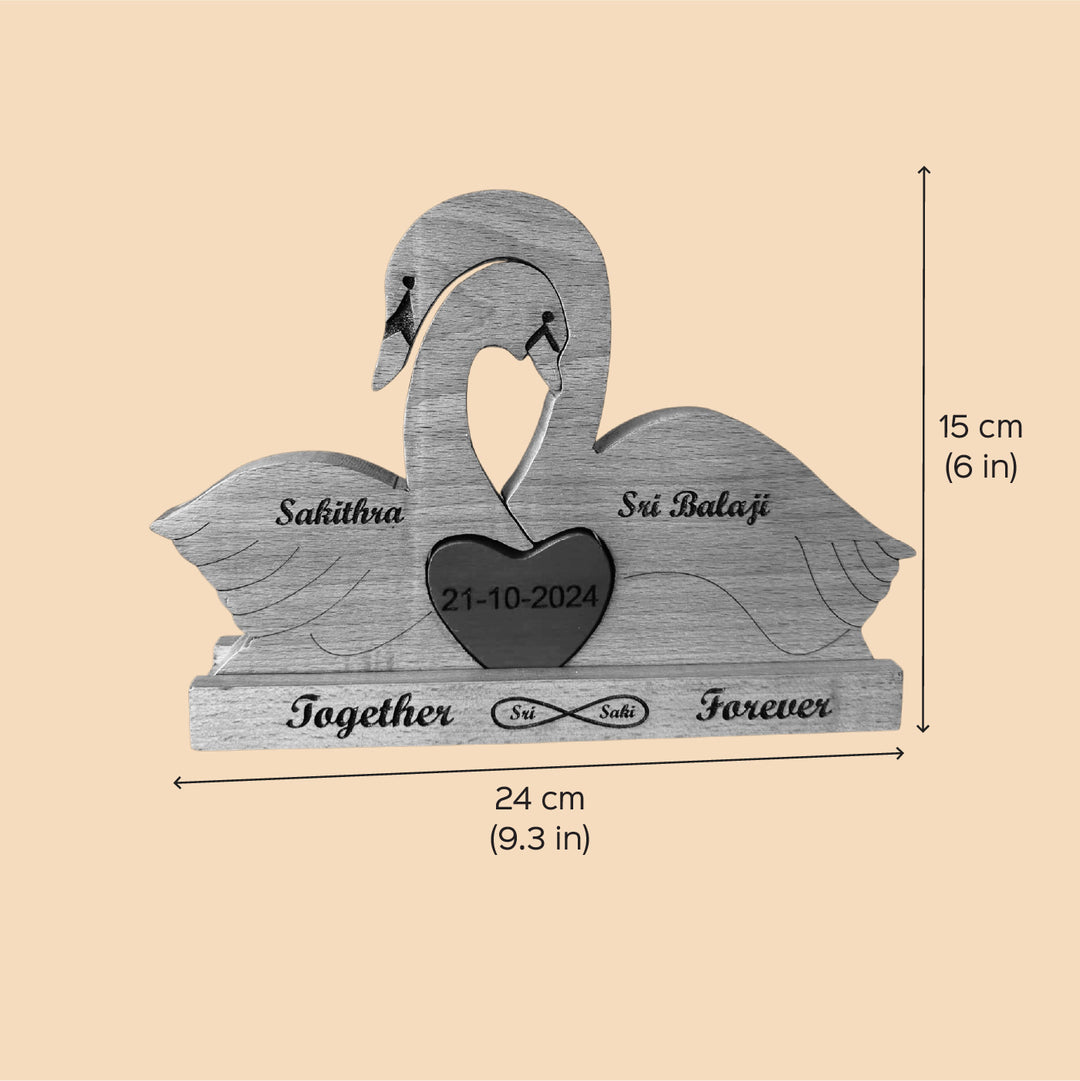 Personalized Swan Family Of 2 Wooden Figurine