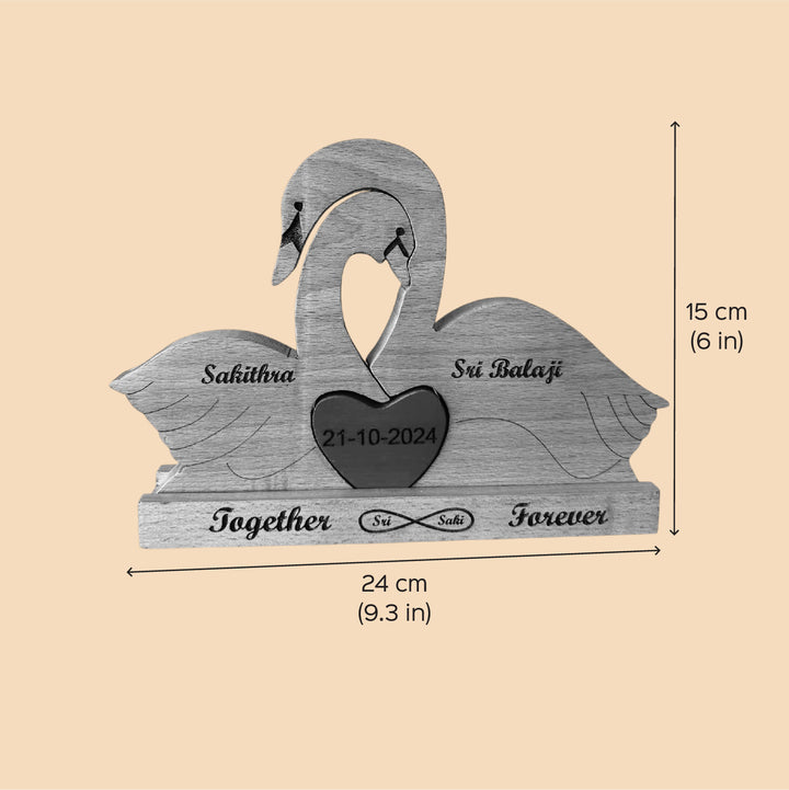 Personalized Swan Family Of 2 Wooden Figurine