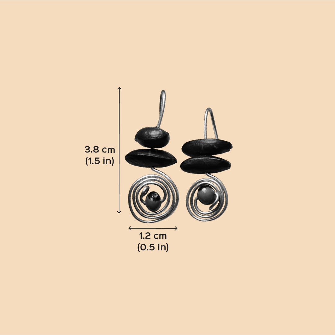 Handmade Brown Spiral Design Sitaphal & Gunj Seed Earrings