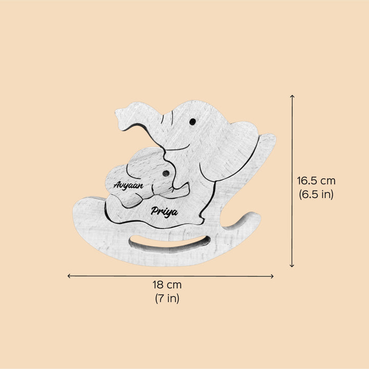 Personalized Elephant Mom & Baby Wooden Figurine