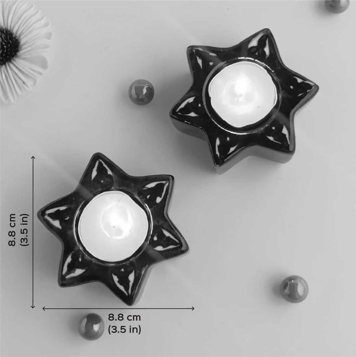 Set of 2 | Handmade Stunning Star Ceramic Tealight Holder