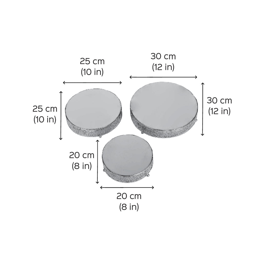 Handmade Round Etching Silver Tray | Set Of 3