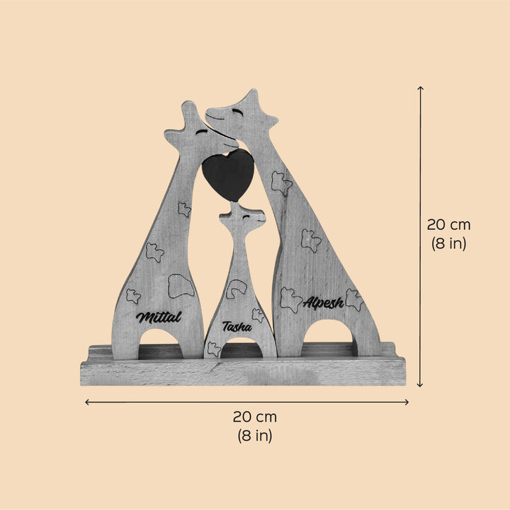 Personalized Giraffee Family Of 3 Wooden Figurine
