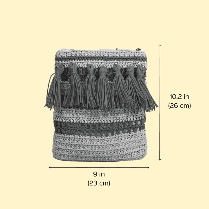 Handmade Crochet Red & White Tasseled Shoulder Bag