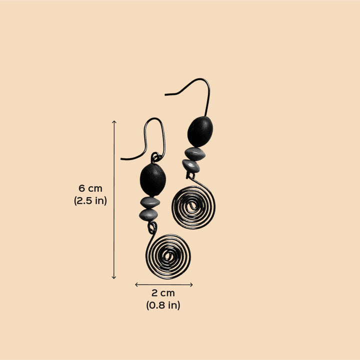 Handmade Brown Spiral Design Lotus & Gunj Seed Earrings