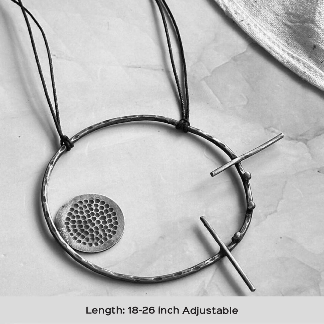 Handmade Beaten Oval With Spikes Copper Necklace
