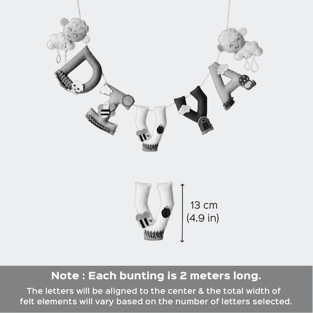 Personalized The Wild West Cow Girl Felt Bunting Garland For Kids - Hanging Letter Bunting with Size Reference