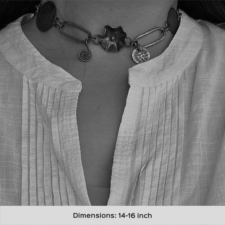 Handmade Lotus Design Choker Brass Necklace