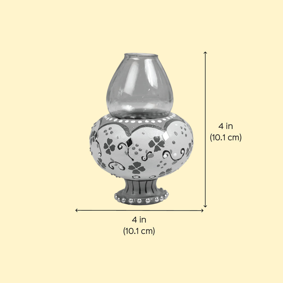 Hand-Painted Decorative Floral Terracotta Oil Lamp / Diya