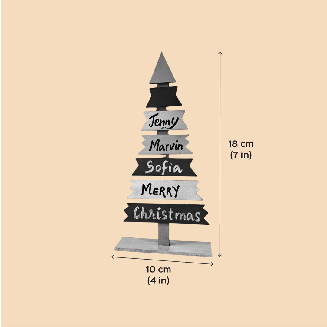 Personalized Hand-Painted Xmas Tree Theme Wooden Table Decor