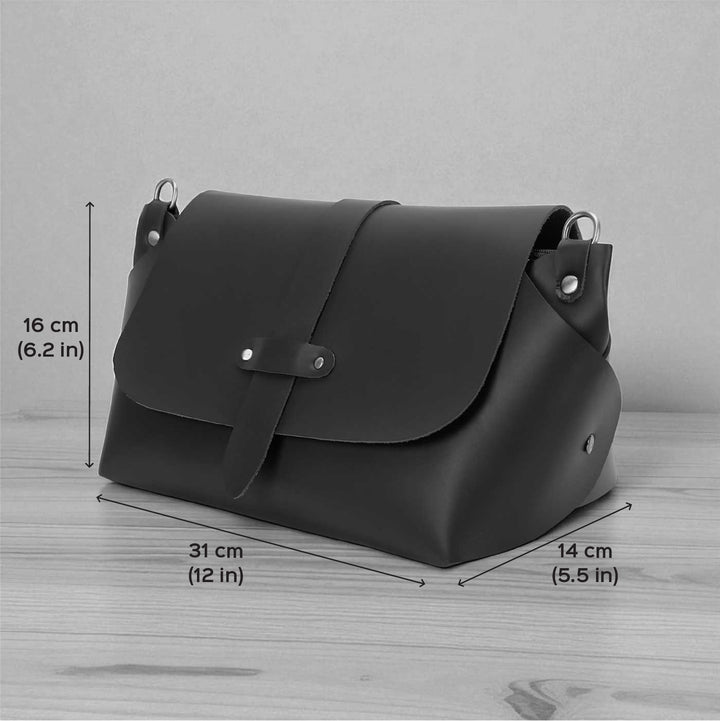 Handmade Solid Black Color Rexine Sling Bag