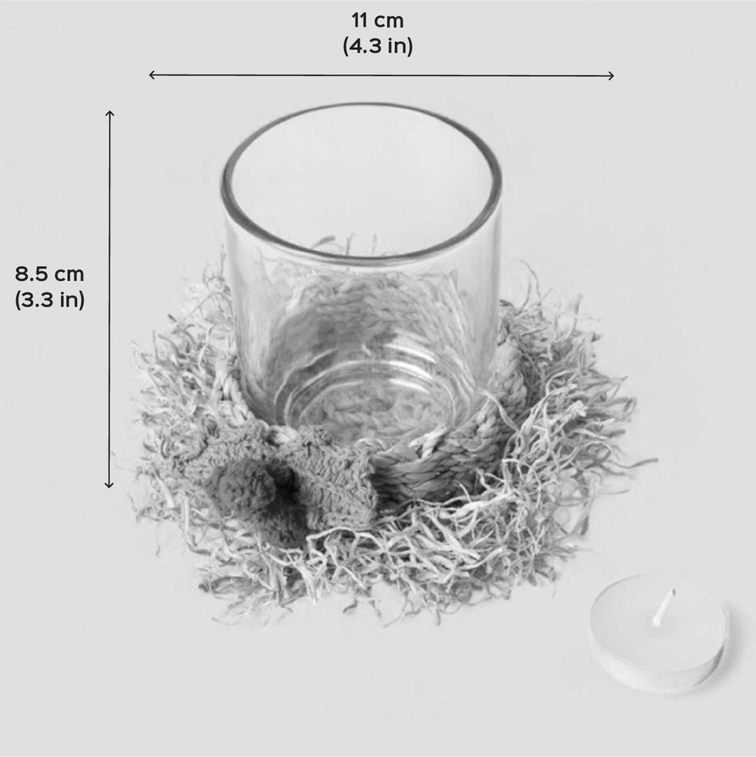 Handmade Bamboo And Crochet Frill Tea Light Holder