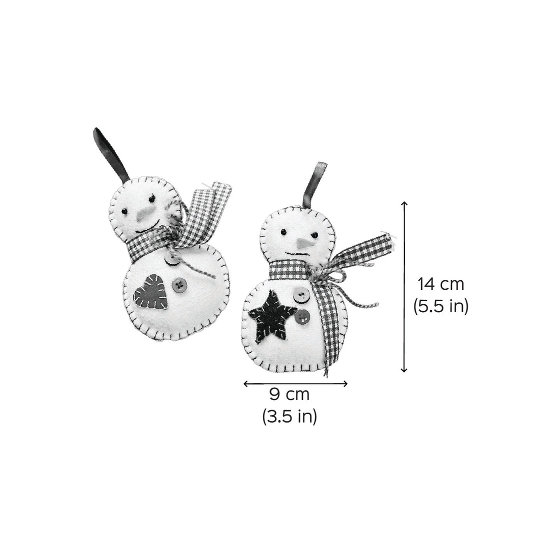 Handmade Snowman Cotton Ornaments For Christmas Tree Decoration | Set Of 2