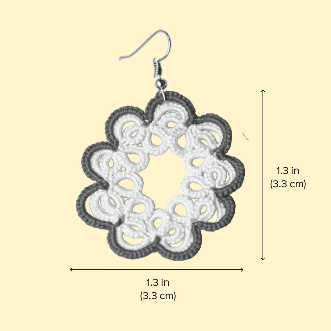 Handmade Tatting Two Layer Flower Cotton Earrings