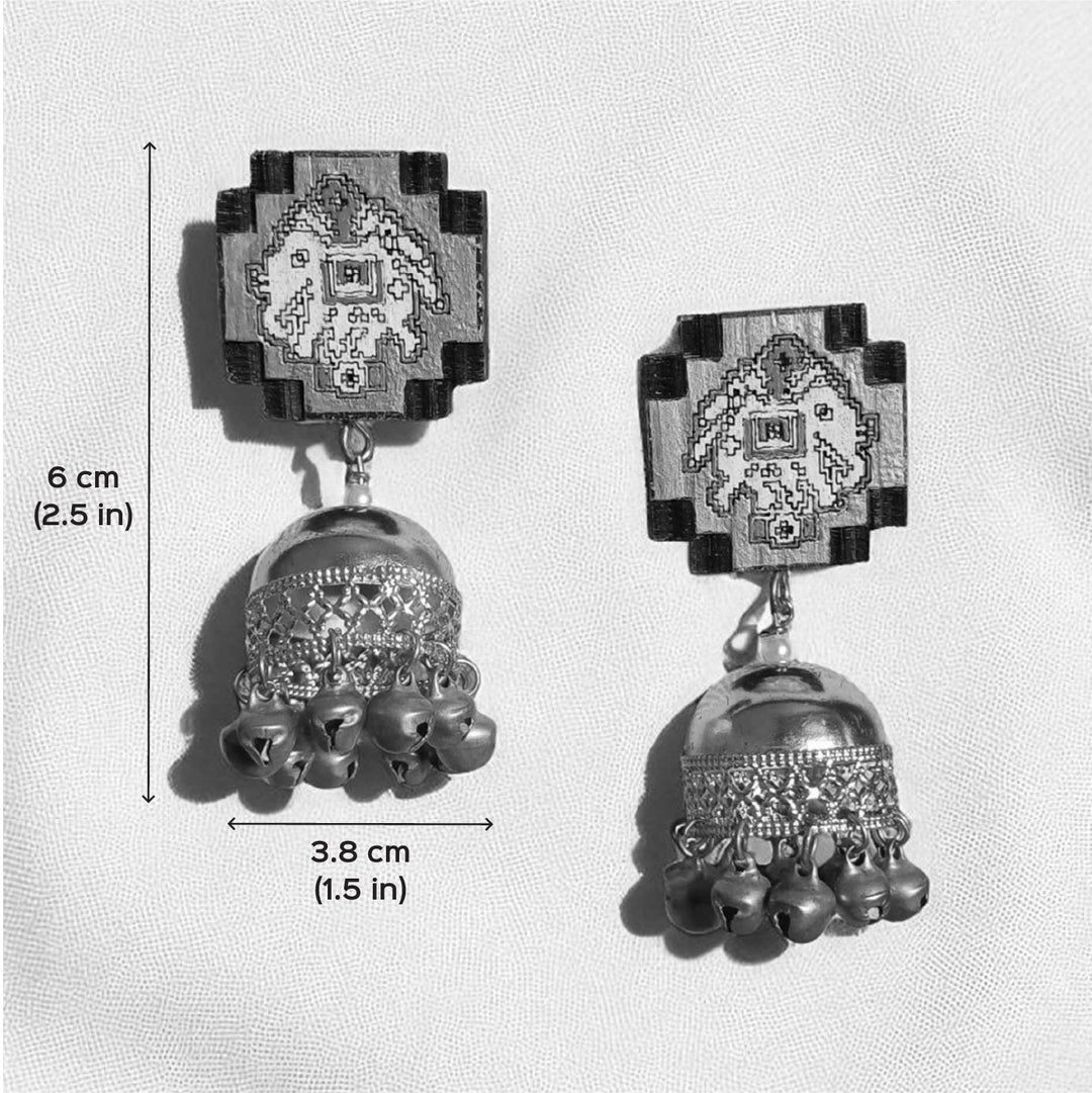 Handmade Golden Elephant Jhumka Wooden Earrings