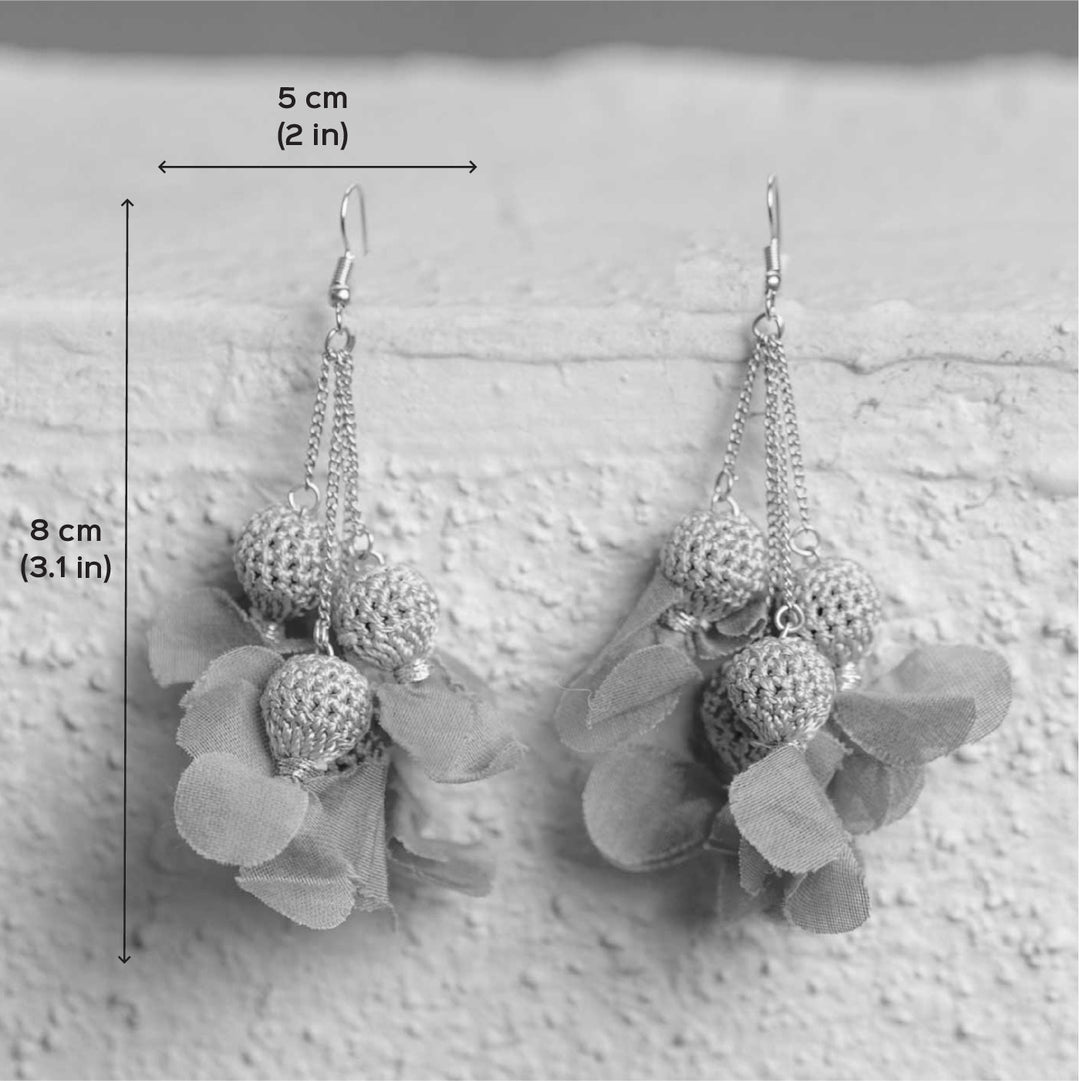 Handmade Crochet Pink Floral Viscose Thread Swing Earrings