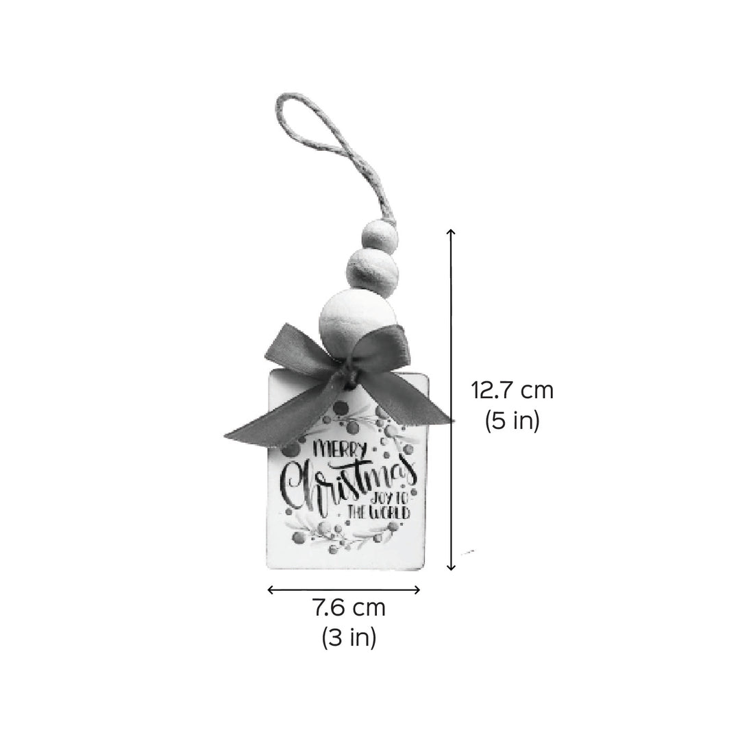 Printed Beaded Mdf Wood Ornaments For Christmas Tree Decoration | Set Of 4