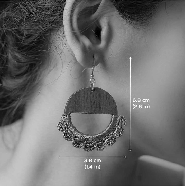 Handmade Beige Crescent Moon Design Earrings