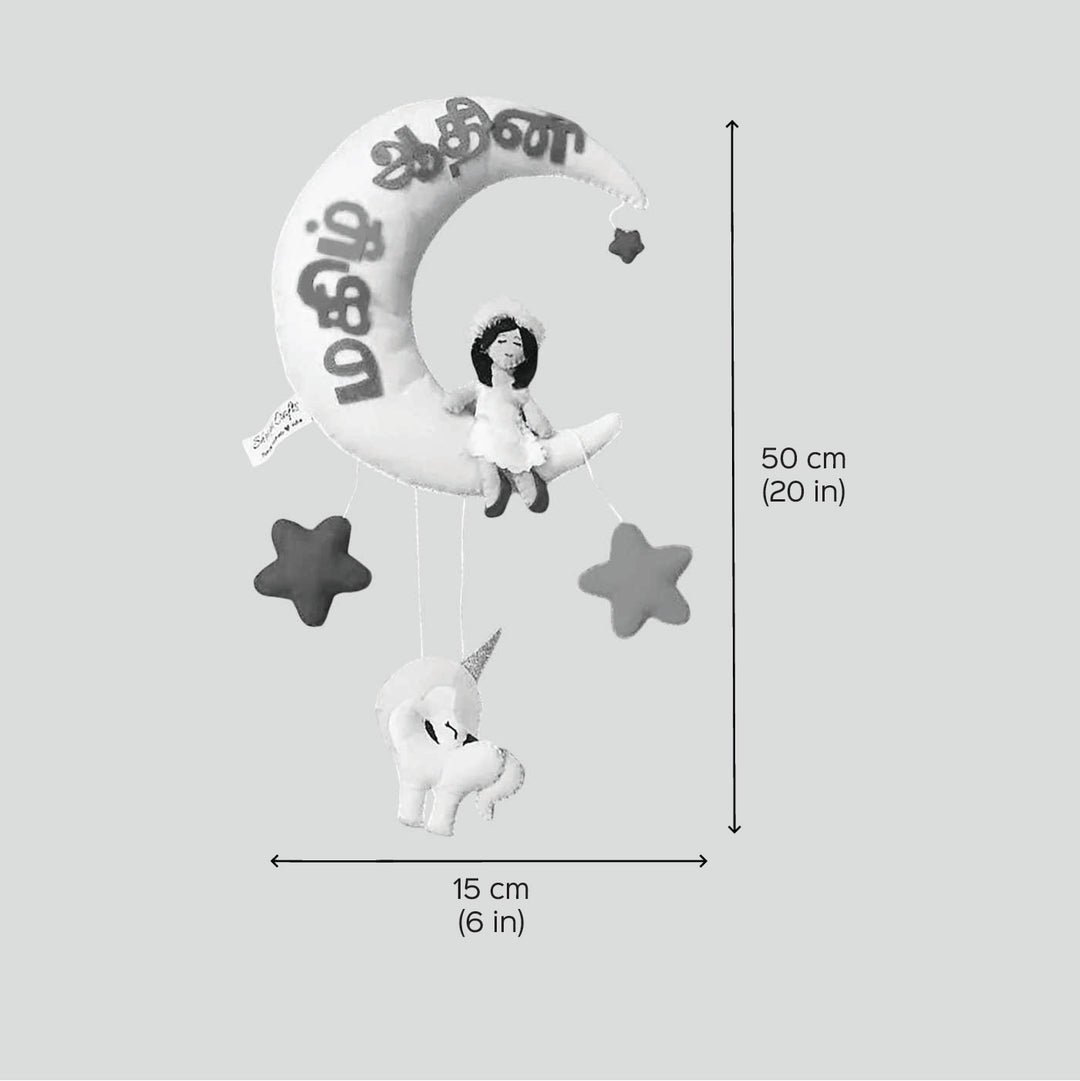 Personalized Girl On Moon Themed Felt vernacular Kids Name Plate