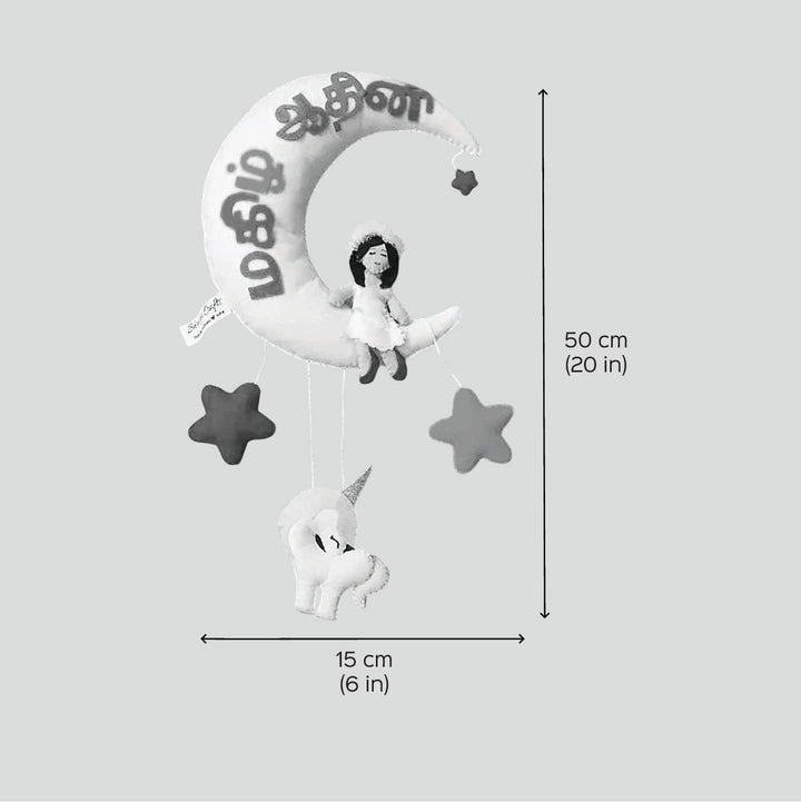 Personalized Girl On Moon Themed Felt vernacular Kids Name Plate