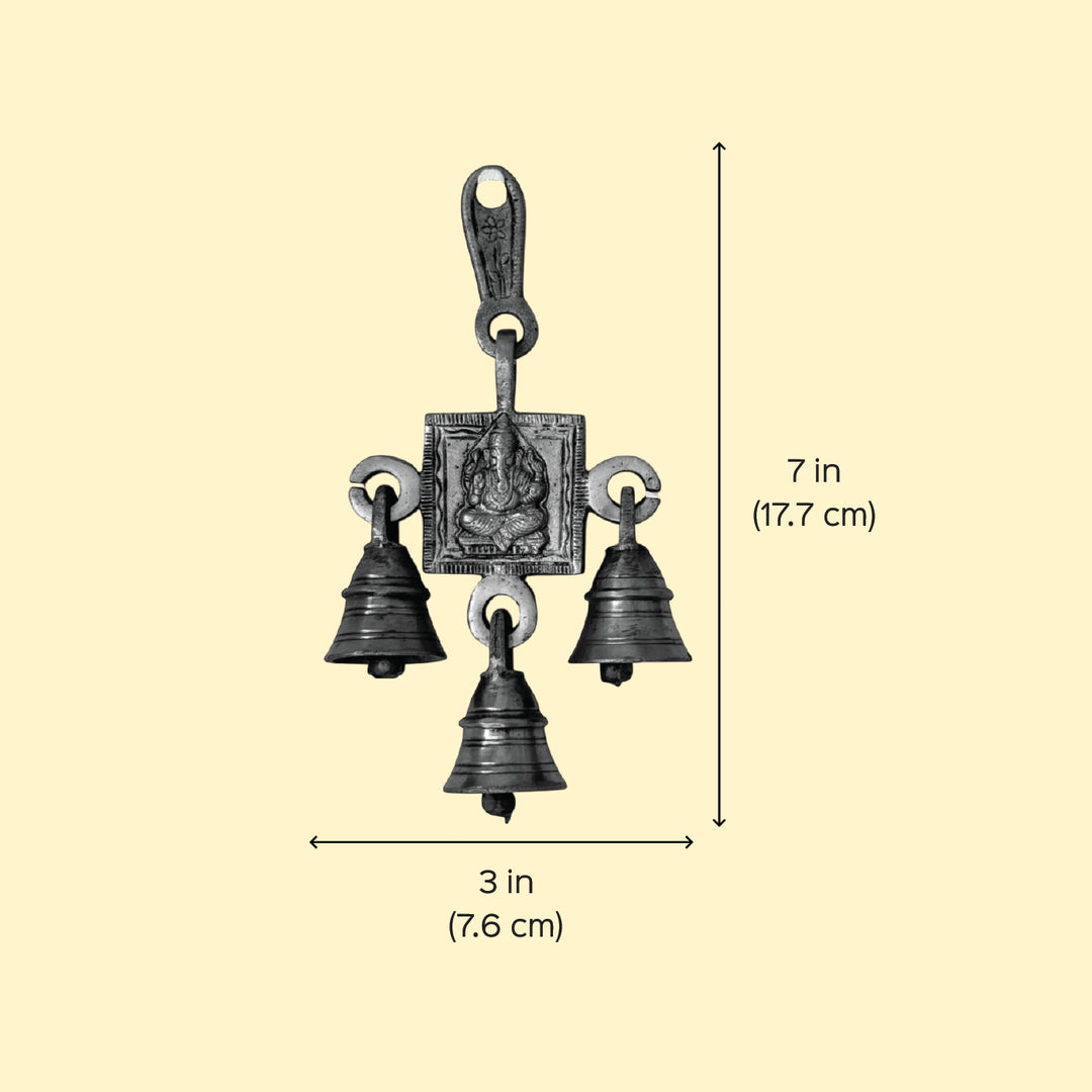 7 Inch | Antique Finish Metal Ganesha Hanging With Bells