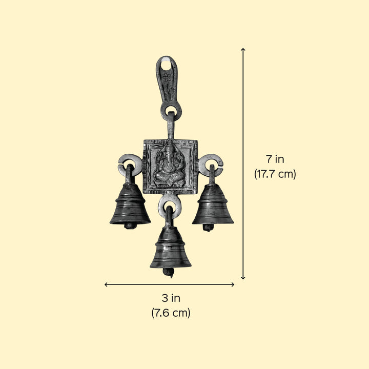 7 Inch | Antique Finish Metal Ganesha Hanging With Bells